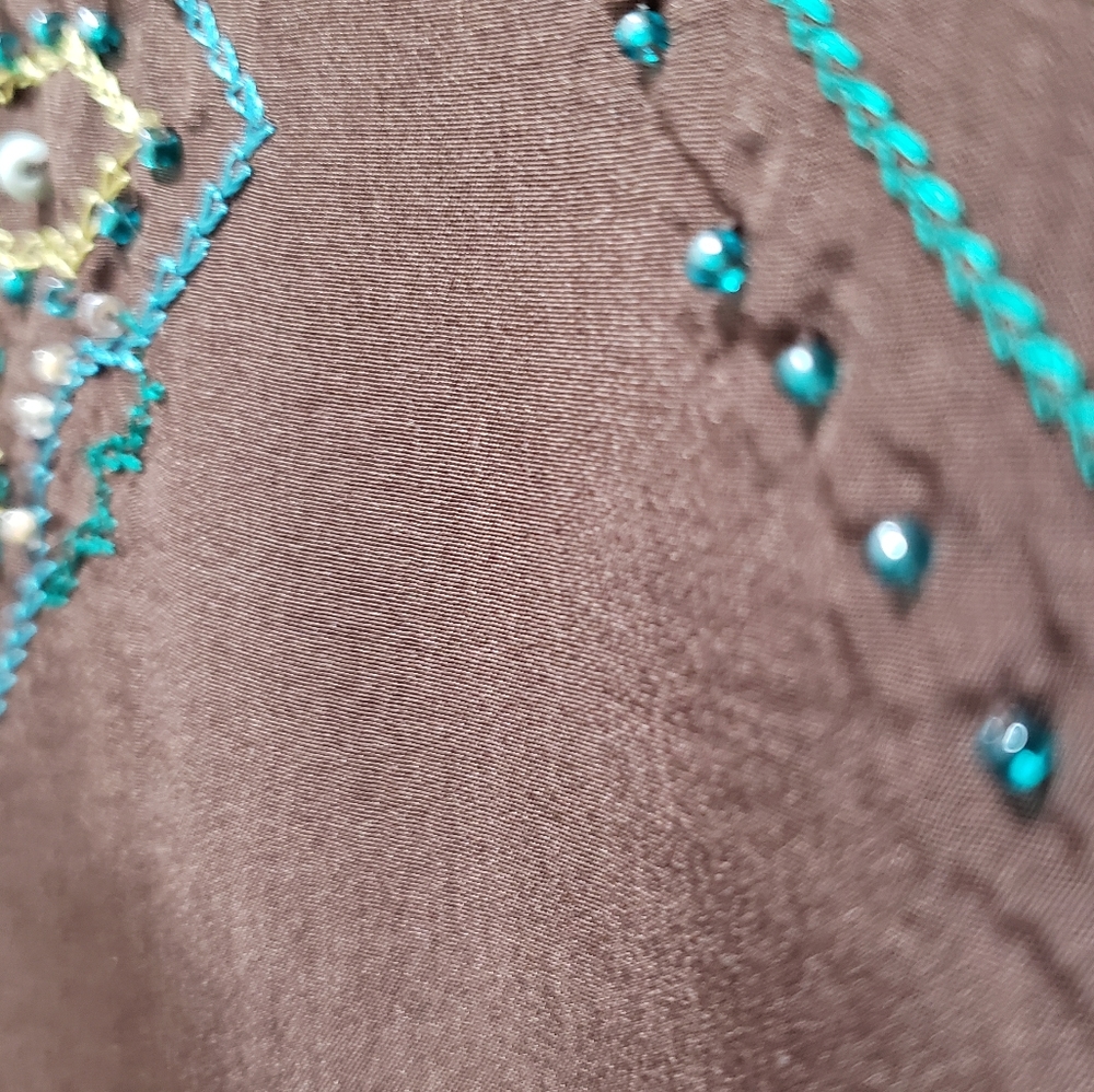 COLDWATER CREEK Brown Silk Dress w/Beaded Trim - Picture 3 of 14